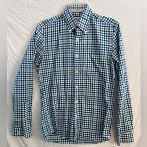 L.L. Bean Wrinkle Free Slim Fit Blue Green Plaid Button Down Shirt S Reg